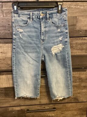 American Eagle Outfitters Light Blue Distressed Denim Bermuda Shorts